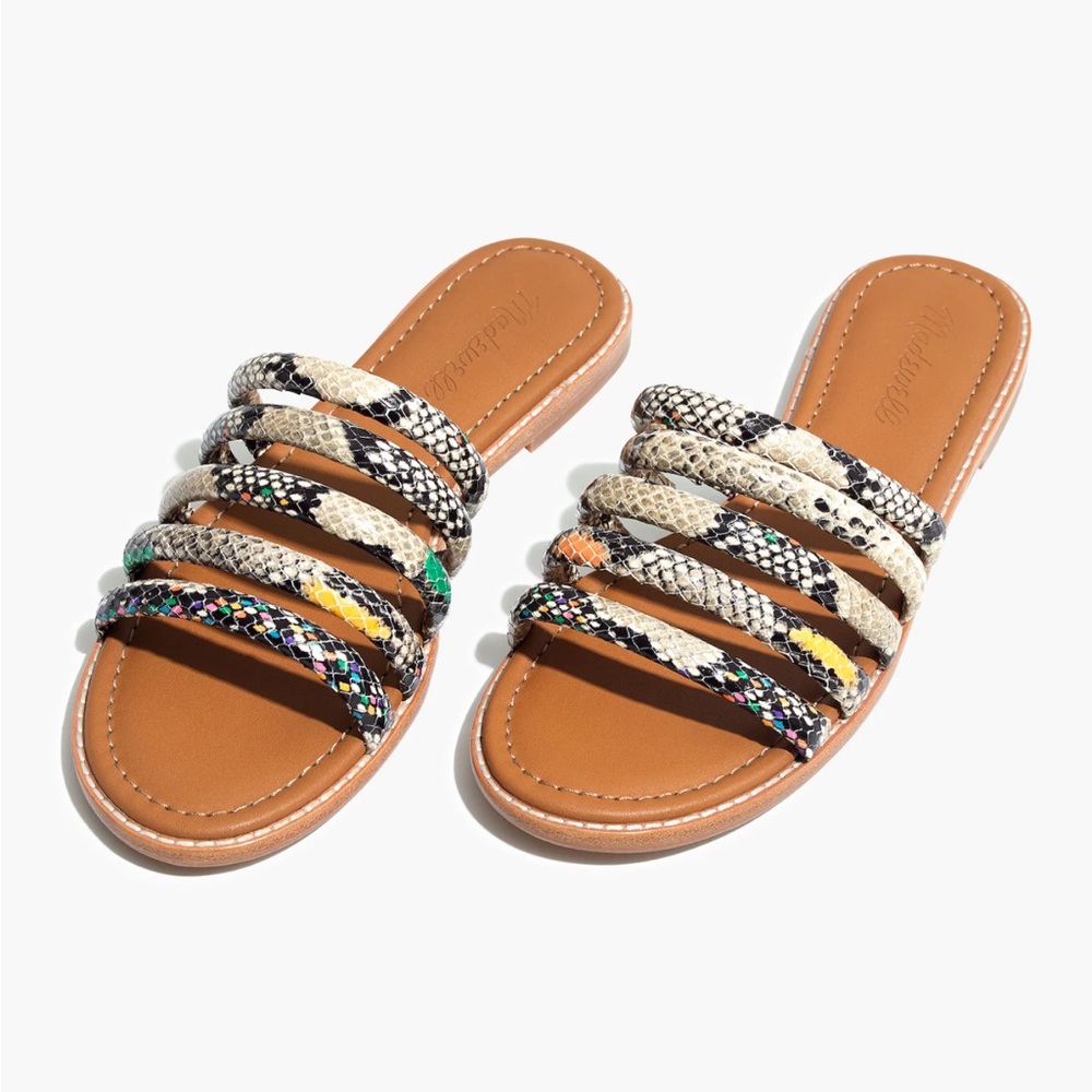 Madewell Bome’ Addie Slid Sandal Rainbow Multi Color Snake Embossed Leather SZ 7